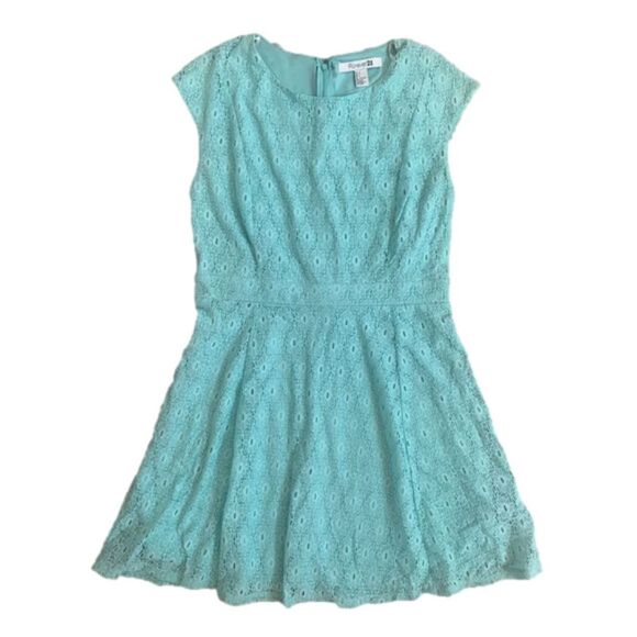 Forever 21 Large Blue Eyelet Fit & Flare Dress Sundress Easter Spring Milkmaid - Picture 1 of 3